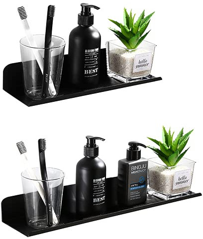 Bestdon Duschkorb Ohne Bohren - Duschablage Selbstklebend im 2er Set Duschregal aus Metall, Badregal für Badezimmer, Schlafzimmer, Küche, Schwarz, Länge 30/40cm