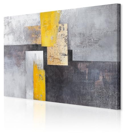 decomonkey Akustikbild Abstrakt 120x80 cm 1 Teilig Leinwand Modern Bilder | Wandbilder XXL, Schallschlucker, Schallschutz, Akustikdämmung, Wandbild, Deko, Leise, Loft, Rechteck, gelb, grau, schwarz