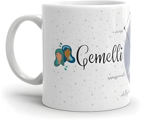 Paolo Chiari Zodiaco - Tazza in Ceramica Bianca con Segno Zodiacale e Costellazione (Multicolore, 300 ml, Gemelli)