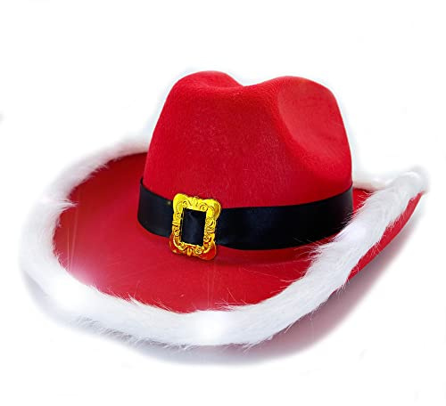 LED-Blinkender Cowboy-Weihnachtsmann-Hut, rot, für Halloween, Kostümzubehör, Cosplay, Urlaubsdekorationen