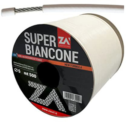 Cavetto cavo stendibiancheria in acciaio zincato 42 fili plastificato rivestito con speciale Pvc bianco anticorrosione Ø 5 mm per esterno Professional VENDITA A MISURA (25)