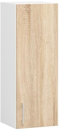 AKORD Mueble Colgante de Cocina W30, Sistema Lima, Blanco, 30 cm, 1 Puerta, Roble Sonoma, Mate, 2 estantes, 30x30,5x72 cm