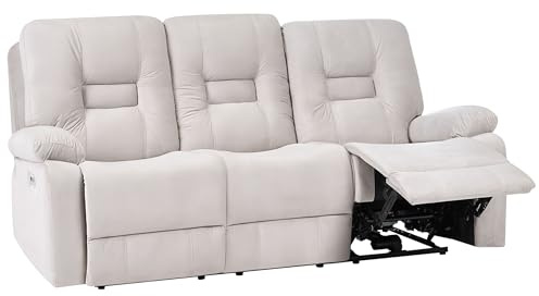 Elektrisch verstellbares 3-Sitzer Sofa Samt beige USB-Anschluss Bergen