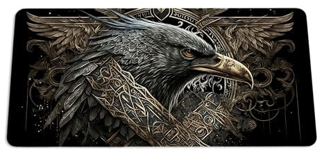 Gaming Mauspad XXL Wikinger Rabe Schreibtischunterlage PC Unterlage Rutschfest Mousepad Groß Büro Deko Viking Mouse Pad Schreibtischmatte