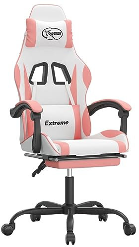 vidaXL Gaming Stuhl mit Fußstütze Drehbar Chefsessel Bürostuhl Drehstuhl Sportsitz Bürosessel Schreibtischstuhl Computerstuhl Weiß Rosa Kunstleder