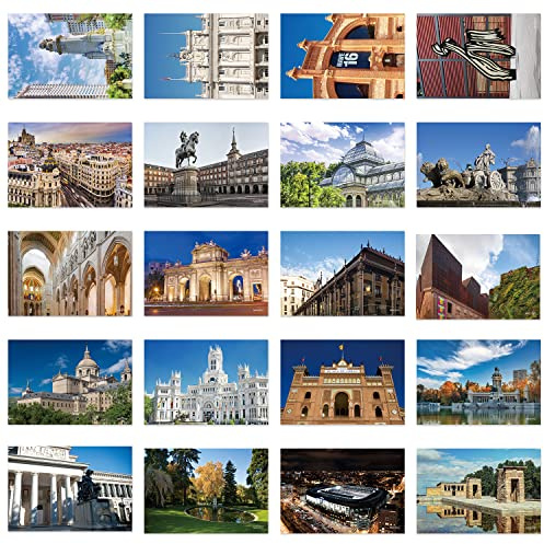 xtvinvm 20 Stück Spanien Madrid Europa Reisepostkarten aus der ganzen Welt Vintage Postkarten-Set für den Versand von Business Weihnachten Urlaub Geburtstag Postkarten mit Versandseite