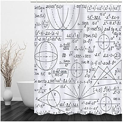 Whoiy Duschvorhang Polyester Schwarz Weiß, Duschvorhang Eckbadewanne 165X200cm Shower Curtains Mathematische Formel Grau Waschbar Wasserdicht