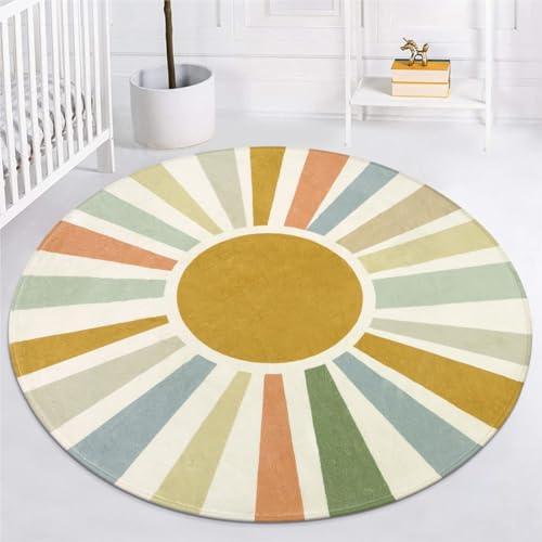 STARUIA Boho-Teppich, waschbar, runder Schlafzimmer-Teppich, Regenbogenkreis, Kinderteppich für Büro, rutschfester Kreis, weicher Sonnenschein