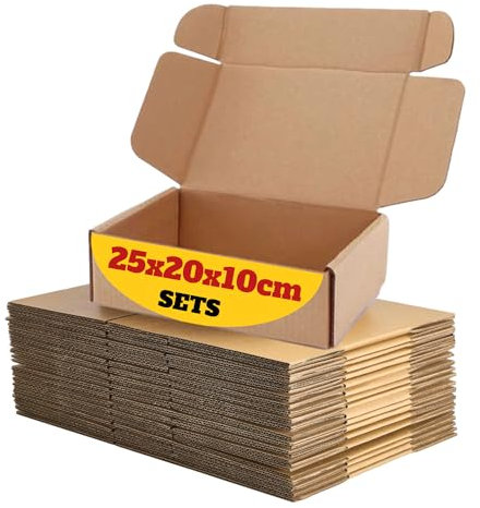 MBC 20-er Versandkarton klein, faltbar 25 x 20 x 10 cm | Faltschachtel Braun | Stabil und Robust | Päckchen Recycelbar | Ideal für den Versand von kleinen Waren | DHL konform Größe S