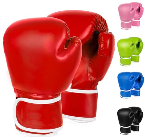 TUXHUI Kids Boxing Gloves for Kids Boys Girls Youth Age 5-12 Years Training Gloves for Punching Bag Kickboxing Muay Thai (Red - No Pattern)