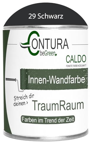 Contura Caldo 1 Liter Wandfarbe 35 Farben Deckenfarbe Contura Hohe Profi Deckkraft Klasse 1 (29 Schwarz)