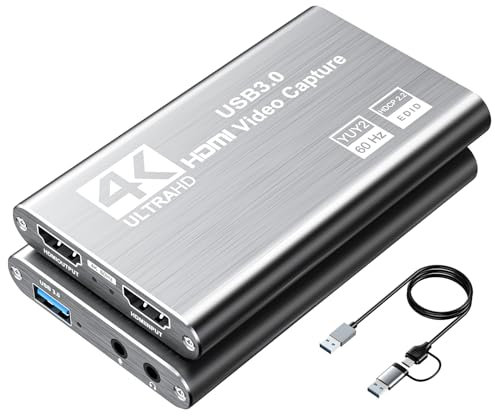 XIIXMASK Carte d'acquisition vidéo, Carte de Capture USB 3.0 4K HDMI en Boucle, 1080P 60FPS/2K 30FPS Capture de Jeu vidéo pour Le Streaming Fonctionne pour PS5/Switch/appareil Photo/PC/OBS