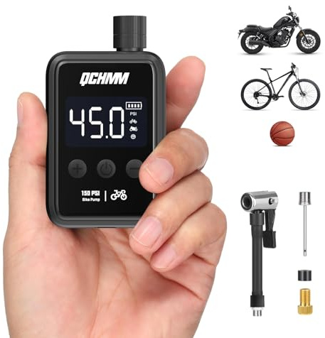 QCHMM Pompe à Vélo Électrique Mini Portable - Adaptée pour Schrader et Presta, 120PSI, avec Batterie