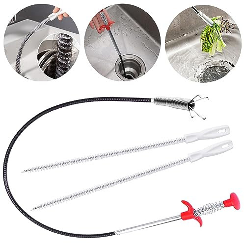 Rohrreinigungsspirale Abflussspirale Krallengreifer Greifer Abflussreiniger Haare Abfluss Spirale Abfluss Rohrreinigung Rohrbürste Pfeifenreiniger Bürste Lang, 2+1 Stück