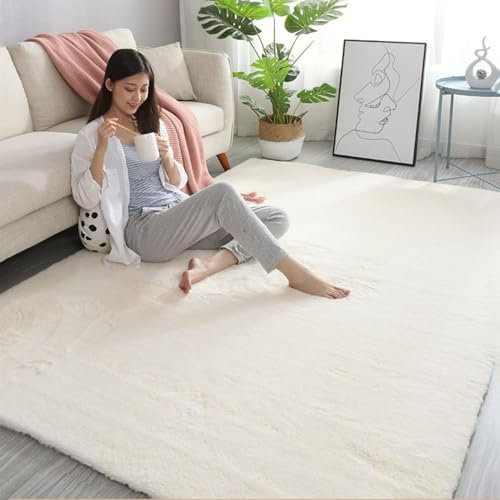 ZWPILY Hochflor Teppich, Einfarbig, Flauschiger Langflor Teppich, Shaggy Flokati, Rechteckig, Pflegeleicht, Wohnzimmerteppich - Fellteppich - Modern Kunstfell Carpet für Schlafzimmer,Beige,200x250 cm
