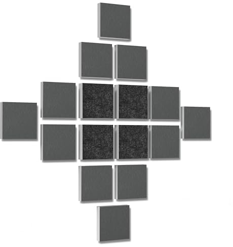 platino24 Akustikpaneele aus Basotect G+ I 16 Stück I 27,5 x 27,5 cm I 3D Wandpaneele in Granitgrau & Anthrazit I Akustik-Paneele aus Schaumstoff I Akustikplatten zur Schalldämmung in Büro & Wohnung