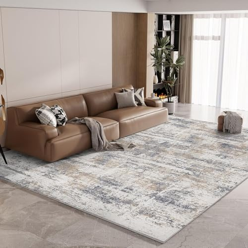 Vamcheer Abstrakt modern vardagsrumsmatta, 200 x 300 cm, supermjuk kort luggmatta, förtjockad svamp, halkfri, perfekt för vardagsrum och sovrum, blågrå