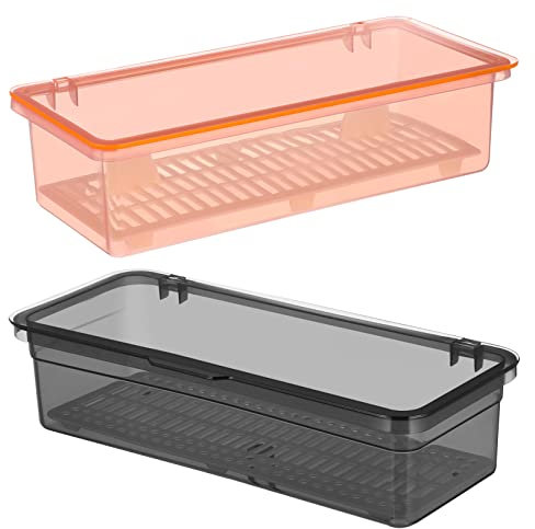 BRIGHTFUFU 2pezzi Scatole Per Posate Con Coperchio in Plastica Alimentare Organizer Per Utensili Da Cucina Con Vassoio e Scolapiatti Scatola Per Conservazione Da Banco
