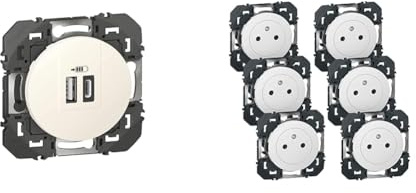 LEGRAND - Prise Double Chargeur USB-A + USB-C 3A/15W dooxie - Conforme Directive CEE & Prise Electrique Murale 16A avec Terre dooxie Surface - Prise 2P + T Affleurante avec Fond
