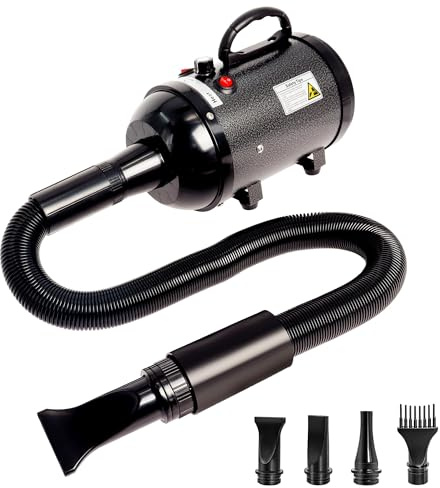 MCCKLE Asciugacapelli Professionale per Cani, ad Alta velocità, con velocità Regolabile, con 4 ugelli e 2 Temperature di soffiaggio (Nero)