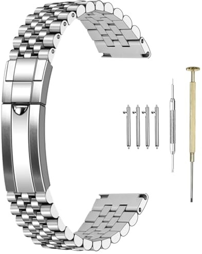 SINAIKE Bracelet de montre 22mm pour hommes Bracelet de montre en métal en acier inoxydable vissé avec boucle de déploiement de bracelet de remplacement d'extrémités courbes