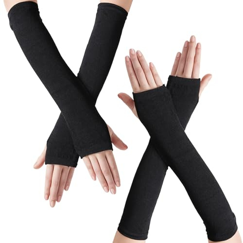 Lufdegim 2 Paar Winter Lange Fingerlose Armstulpen Warme Knit Daumenloch Winterhandschuhe Gestrickt Länge Handschuhe Handstulpen Armstulpen Damen