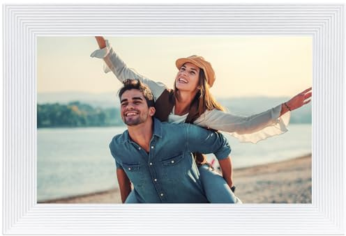 Frameo - Cornice digitale WiFi da 25,4 cm, memoria da 32 GB, con touch screen, rotazione automatica, montabile a parete, 1280 x 800 cm, cornice elettronica (bianco)