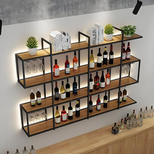 Weinregal aus Metall, 3 Etagen, großes Fassungsvermögen, Wandmontage, Barschrank für Küche, Weinkeller, Kaffee, 100 x 120 cm, Schwarz