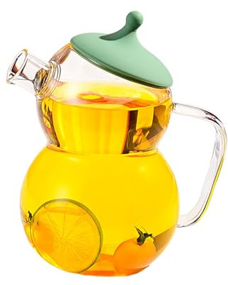Belupai Jarra de vidrio en forma de calabaza, tetera resistente al calor con asa y tapa, caldera de agua caliente jarra de té de hielo para refrigerador Jarra de agua de vidrio para oficina en casa