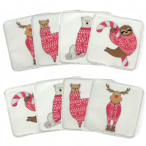 MIJOMA 8er Set Handwärmer zum Knicken - Wiederverwendbare Taschenwärmer für Kinder & Erwachsene, Wärmeknickkissen mit trendigen Motiven, für kalte Tage unterwegs (Pullover Freunde, 9,5 x 9,5 cm)