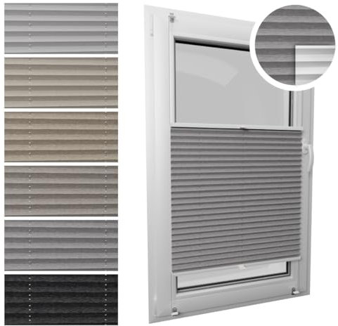 STELGE - DOLOMIT + Thermo Plissee ohne Bohren I auf Maß gefertigt I Breite 30-129 cm I Höhe 50-230 cm I Blickdichte und lichtdurchlässige Rollos I 6 Farben DOLOMIT-Stoff (Höhe von 50 cm bis 149 cm)