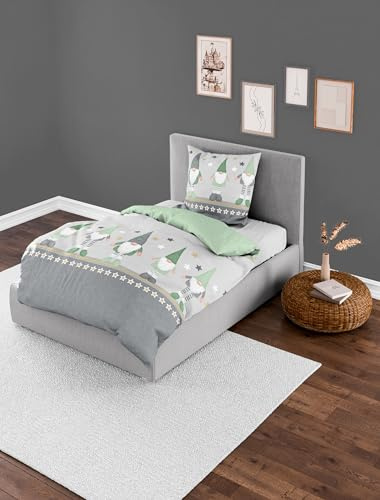 Bierbaum 4104 - Juego de Cama de Franela Fina, diseño alemán, Color Verde 30, 135 x 200 + 80 x 80 cm