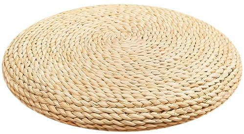PIDUDU Handgefertigtes gewebtes Bodenkissen, Hockerkissen, rundes Rattan-Sitzkissen, Tatami-Kissen, Yogamatte, dicke Matte, Meditationsmatte, Wurfkissen für Zuhause, Büro, Garten, Innen- und