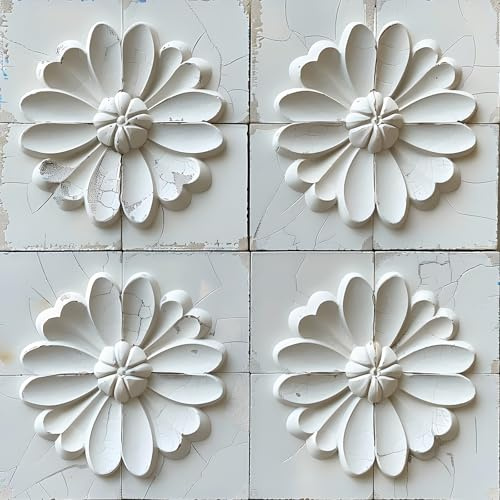 Livelynine Selbstklebende Tapete Weiß Blumen 3D Effekt Tapete Blumen Rustikal Fliesenoptik Wandtapete Selbstklebend Schlafzimmer Wohnzimmer Flur Möbelfolie Selbstklebend Weiss Muster Floral 44.5CMx2M