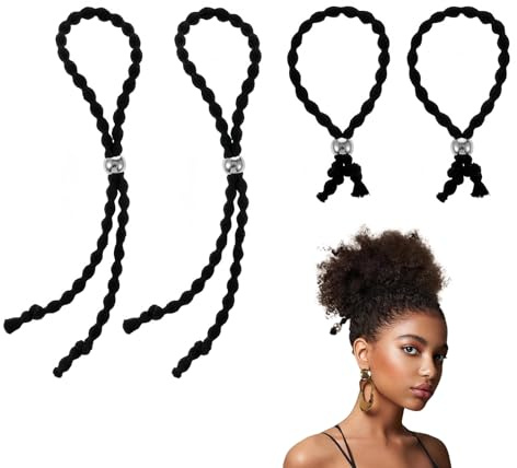 THXFUNAREA 4 Stück Verstellbare Haargummis für Dickes Haar, Afro-Puff Seidenweiche Haargummis, Puff Cuff Haargummi für Naturhaar, Dreadlock Haarbänder, Rutschfestes Design