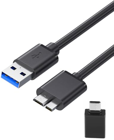 USB 3.0 A to Micro B External Hard Drive Data Cable, 1m USB to Micro Cable With Type-C to USB Adapter High Speed Data Cord Compatible with Seagate Toshiba Newman Lenovo Samsung Galaxy S5 Note3 Black