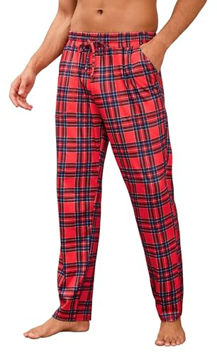 Demegimi Pantaloni Pigiama Uomo Invernali in Cotone a Quadri Pantaloni Lunghi Comodi con Tasche per Dormire e Tempo Libero