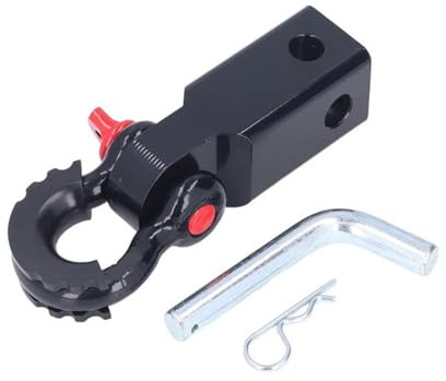 IBNA 2 Manille Récepteur Récupération Manille Bloc Double Trou Revêtement en Poudre Attelage Récepteur Bloc Attelage Goupille D-Ring pour SUV(Noir)