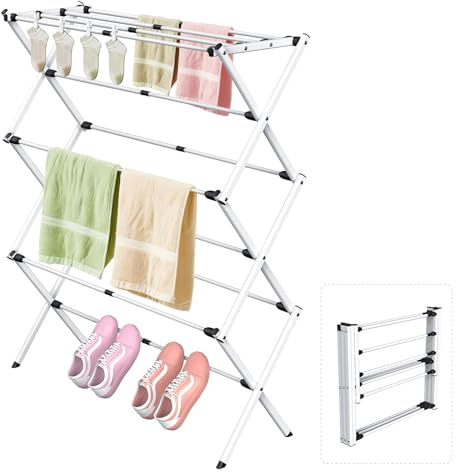Unkqan Foldable Clothes Drying Rack, Collapsible Laundry Drying Rack for Air Drying Clothing, Space-Saving Design for Indoor Outdoor Drying Rack Clothing (White)