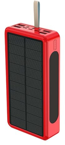 Batterie Externe Solaire Portable Grande capacité 50 000 mAh, avec Lampe Torche et Chargeur, Rouge