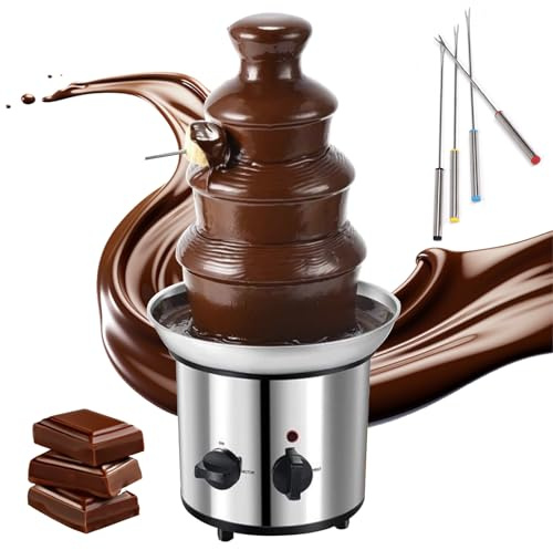 4 Tier Chocolate Fountain Machine, Electric Melting Chocolate Machine with 4 Skewers, Universal UK Plug 220V Chocolate Fountain Fondue Set for Children's Birthdays Weddings Parties