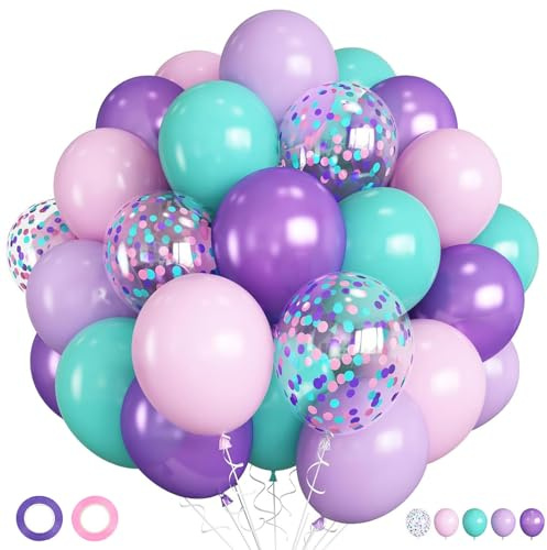 Luftballons Meerjungfrau Rosa Türkis Lila Ballons, 100 Stück Latex Ballons Pastel Pink Violett Blaugrün Konfetti Ballon Set für Meerjungfrau Geburtstag Hochzeit Mädchen Babyparty Party