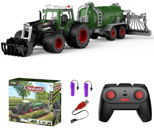 kolegend Remote Control Tractor with RC Irrigation Trailer & Front Loader, Kids RC Tractor Toy 2.4Ghz Remote for Driving and irrigating, 8 Wide Wheels &Lights, Farm Toy for Kids Ages 3+