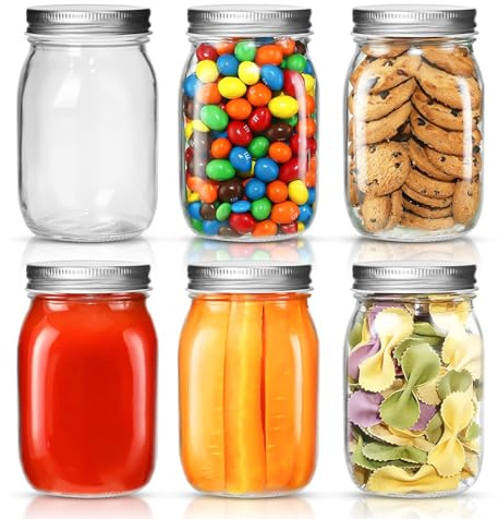 BUCOMTU Lot de 6 Overnight Oats Jar 500ml, Mason Jars avec Couvercle, Bocaux en Verre, Bocaux à Confiture Hermétiques, Bocal Hermétique pour Confiture, Yaourt, Salades, Fermentation des Aliments