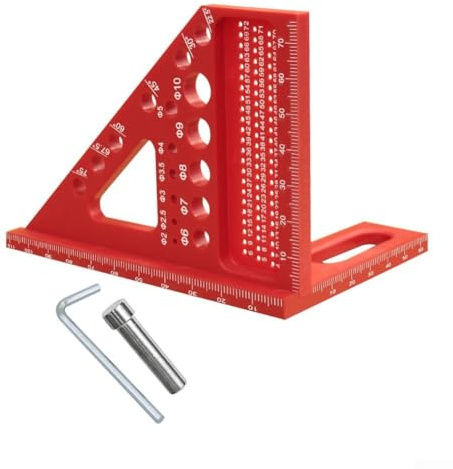 FACAIIO Aluminum Alloy 3D Carpenter Square Multi-Angle Measuring Ruler for Woodworking and Crafting 22.5°–90° Adjustable Layout Tool(Red)
