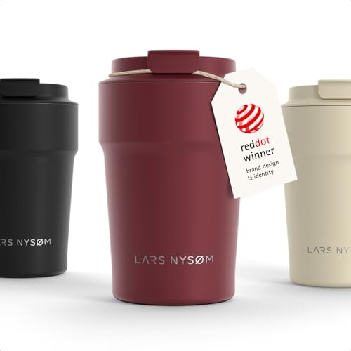 LARS NYSØM Taza térmica café para llevar 380ml | Travel Mug 0,38 L con aislante | Base de silicona antideslizante | Travel Mug de Acero Inoxidable para Café y Té (Berry Red - Powder, 380ml)