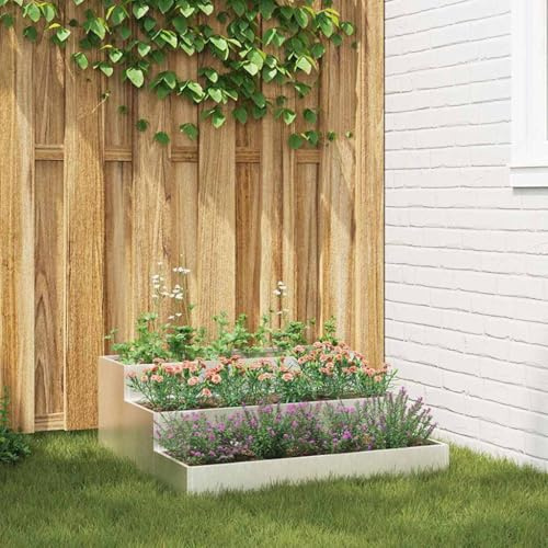 Frdhee Fioriera da giardino, fioriera, aiuola da giardino, in argento, 90 x 90 x 35 cm, in acciaio inox, per giardino, giardino sul tetto, balcone, terrazza