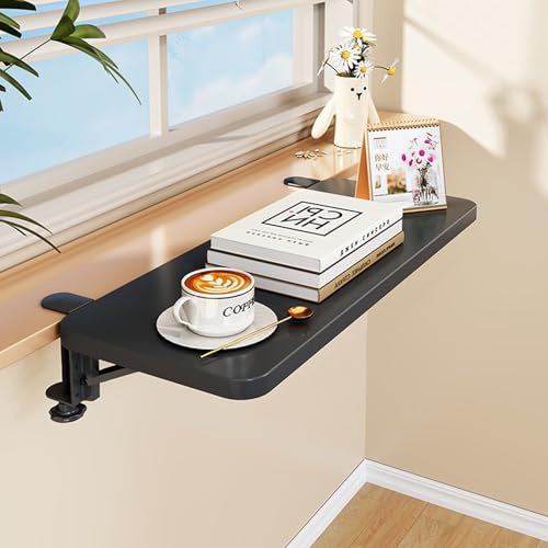 Mensola per Davanzale Finestra Estensione Pieghevole per Davanzale in Legno, Mensola Salvaspazio per Davanzale, Versatile, Mensola con Morsetto per Scrivania(Black,50x20cm(19 3/4x7 7/8))