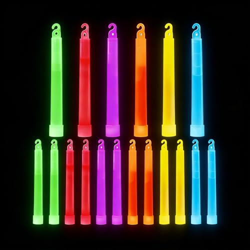 Prtoworior Lot de 18 bâtons lumineux super lumineux 6 couleurs de qualité supérieure