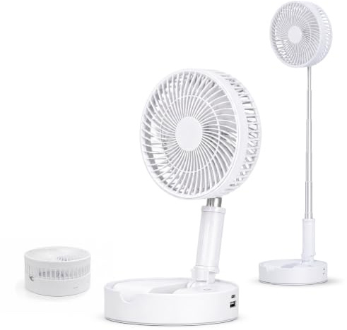 Status IONOS 7 Foldable Rechargeable Desk Fan, White | Portable Battery Powered, 3 Speed Settings, Travel Bedroom Home or Office, ION7FOLDFAN1PKB4